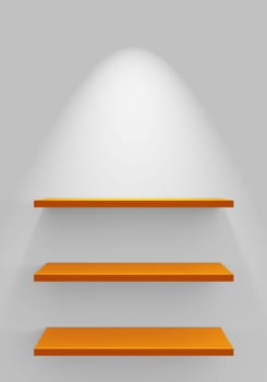 Three Shelves on Wall with Lighting - White Orange