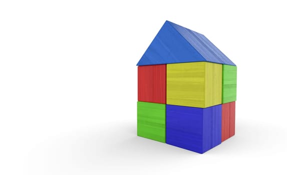 Colorful house made of building blocks isolated 3