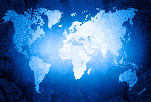 Worldmap Blue Silver - Grunge Look