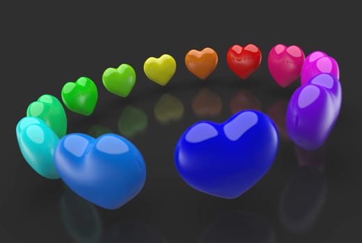 Circle of rainbow hearts on black 6