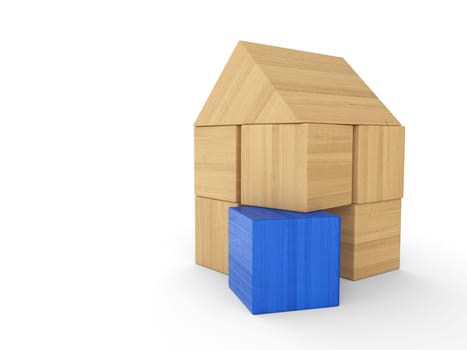Wooden House Building Block Concept - Blue