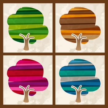 Multicolored transparent season banded tree set: spring, autumn, winter, summer. EPS10 file version. This illustration contains transparencies and is layered for easy manipulation and custom coloring