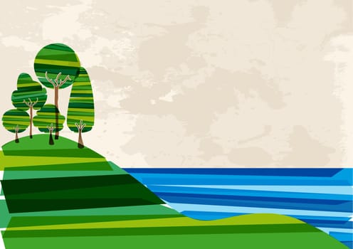 Multicolored transparent banded countryside seashore. EPS10 file version. This illustration contains transparencies and is layered for easy manipulation and custom coloring