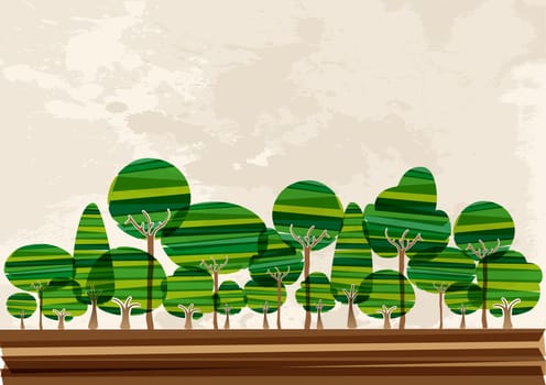 Multicolored transparent banded tree countryside. EPS10 file version. This illustration contains transparencies and is layered for easy manipulation and custom coloring