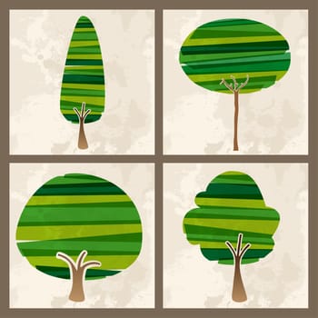 Contemporary green transparent banded tree set. EPS10 file version. This illustration contains transparencies and is layered for easy manipulation and custom coloring