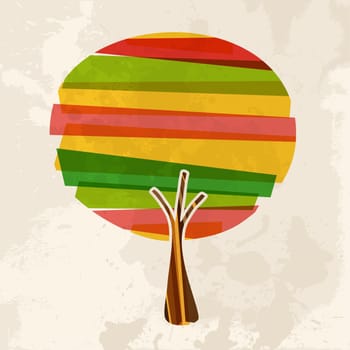 One multicolored transparent banded tree over grunge background. EPS10 file version. This illustration contains transparencies and is layered for easy manipulation and custom coloring