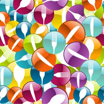 Multicolored cutlery icons pattern background. Vector illustration layered for easy manipulation and custom coloring.