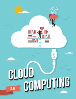 Cloud computing business concept retro illustration. Vector file layered for easy manipulation and custom coloring.