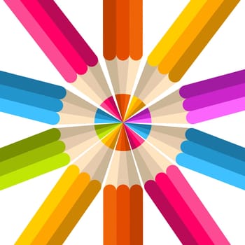 Colorful rainbow pencil mandala. Vector illustration layered for easy manipulation and custom coloring.