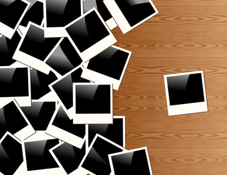 Old Polaroid Frames on wood background.  Vector file layered for easy manipulation and custom coloring.