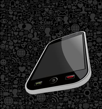 Smart phone generic on black icons background. Vector file layered for easy manipulation and customisation.