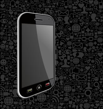 Iphone generic on black icons background. Vector file layered for easy manipulation and customisation.