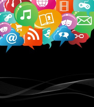 Social network icons set in colorful bubble speech background. Vector file layered for easy manipulation and custom coloring.