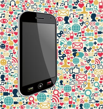 Smart phone generic on color icons background. Vector file layered for easy manipulation and customisation.