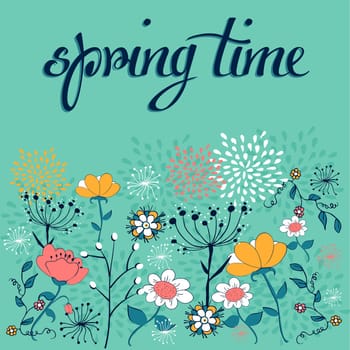 Vintage spring flowers illustration background. Vector illustration layered for easy manipulation and custom coloring.