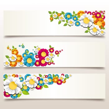 Colorful spring flowers banner background. Vector illustration layered for easy manipulation and custom coloring.