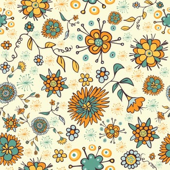 Color abstract nature seamless pattern with floral background. Vector illustration layered for easy manipulation and custom coloring.