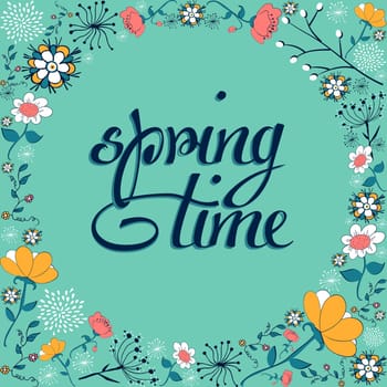 Hand draw vintage flower composition in circle shape background. Vector illustration layered for easy manipulation and custom coloring.