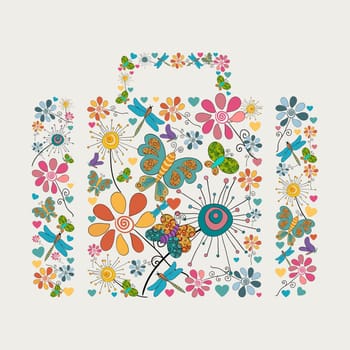 Spring flower and butterfly icons texture in business icon shape composition background. Vector illustration layered for easy manipulation and custom coloring.