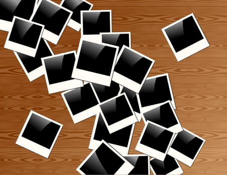Old Polaroid Frames on wood background. Vector file layered for easy manipulation and custom coloring.