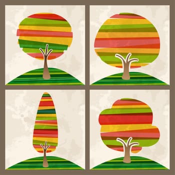 Multicolored transparent banded tree set. EPS10 file version. This illustration contains transparencies and is layered for easy manipulation and custom coloring