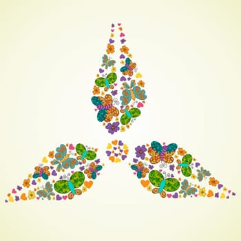 Spring flower and butterfly icons texture in wind turbine icon shape composition background. Vector illustration layered for easy manipulation and custom coloring.