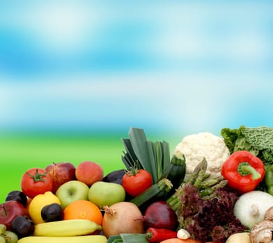 Fruit and vegetables on blurred background