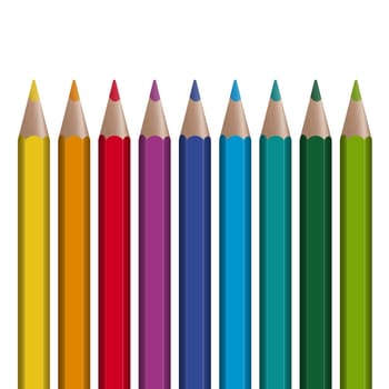 9 colored pens in series