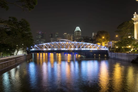 Singapore City Skyline by Anderson Bridge along Singapore River at Night