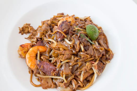 Singapore Char Kway Teow Rice Noodle Stir Fry with Prawns Chinese Sausage and Fishcake