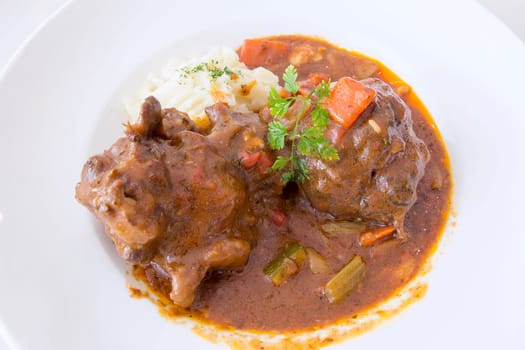 Ox Tail Beef Stew with Mashed Potatoes Closeup