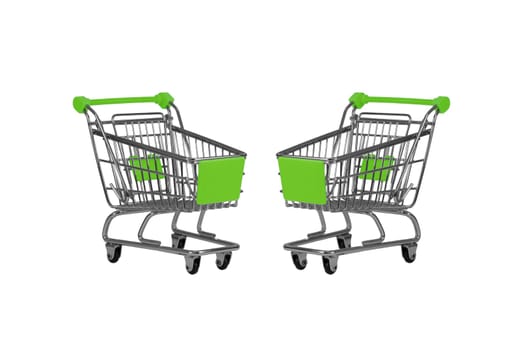 Two shopping carts observing isolated over white