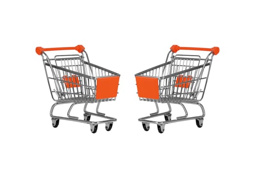 Two shopping carts observing isolated over white