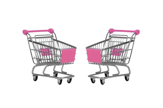 Two shopping carts observing isolated over white