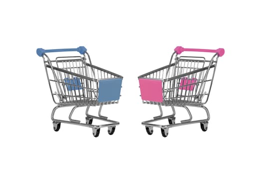 Two shopping carts observing isolated over white