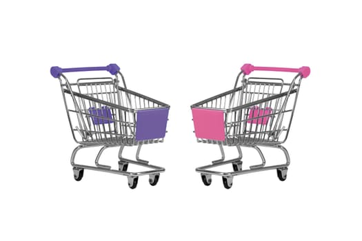 Two shopping carts observing isolated over white