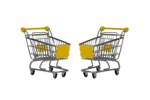 Two shopping carts observing isolated over white