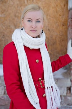 Young woman watch on camera at winter day
