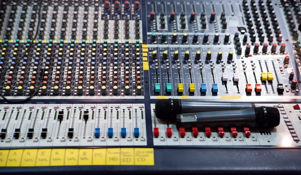 Over view on sound mixer with regulation buttons