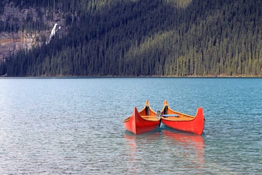 Canoes in Lake Louise. Canada