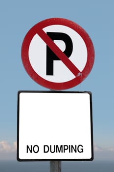 no parking and no dumping sign on a cliff edge in ballybunion ireland with clipping path