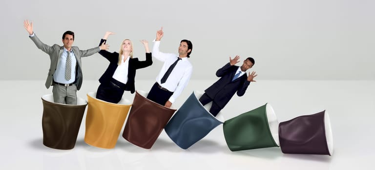 Office workers praising coffee