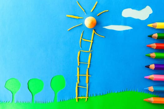 staircase to the sun on blue background
