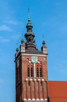 Clock Tower in the Old Town of Gdansk, Poland.