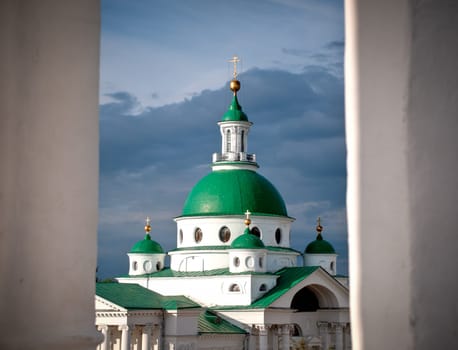 St. Dmitry (Dimitry) Of Rostov Church. Spaso-yakovlevski monastery In Rostov. Stormy cloudy sky in background. Golden ring, Russia.