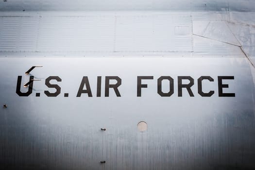United States of America air force fighter plane detailed view of metal exterior.