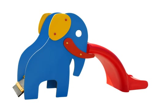 Colorful slide in the shape of an elephant in blue,red and yellow,cut-out