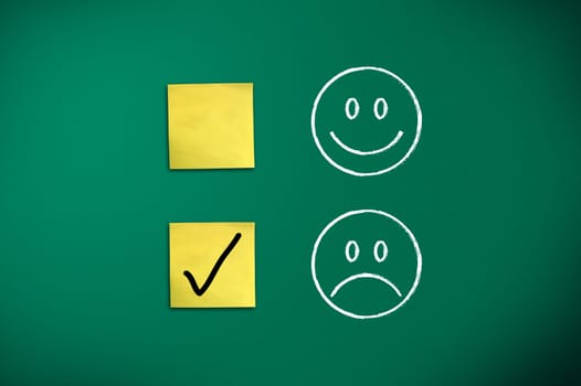negative feedback rapresentated by emoticons on green chalk board