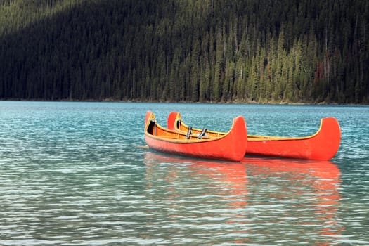 Canoes in Lake Louise. Canada