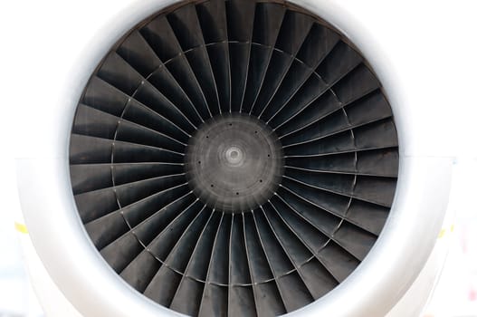 close up detailed view of airplane engine